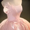 Lovely Candy Pink Prom Dresses 2023 Ball Gown Organza Strapless Sleeveless Backless Floor-Length / Long Prom Formal Dresses