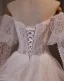 Schöne Weiß Spitze Blumen Brautkleider / Hochzeitskleider 2024 A Linie Spaghettiträger 3/4 Ärmel Rückenfreies Sweep / Pinsel Zug Hochzeit