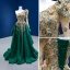High-end Dark Green Beading Pearl Sequins Lace Flower Prom Dresses 2022 A-Line / Princess Satin One-Shoulder Long Sleeve Backless Sweep Train Prom