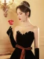 Charming Black Suede Evening Dresses 2023 A-Line / Princess Strapless Sleeveless Bow Sash Backless Floor-Length / Long Evening Party Formal Dresses