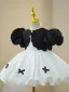 Fashion Black Pearl Bow Short Birthday Flower Girl Dresses Ball Gown 2023 High Neck Puffy Short Sleeve