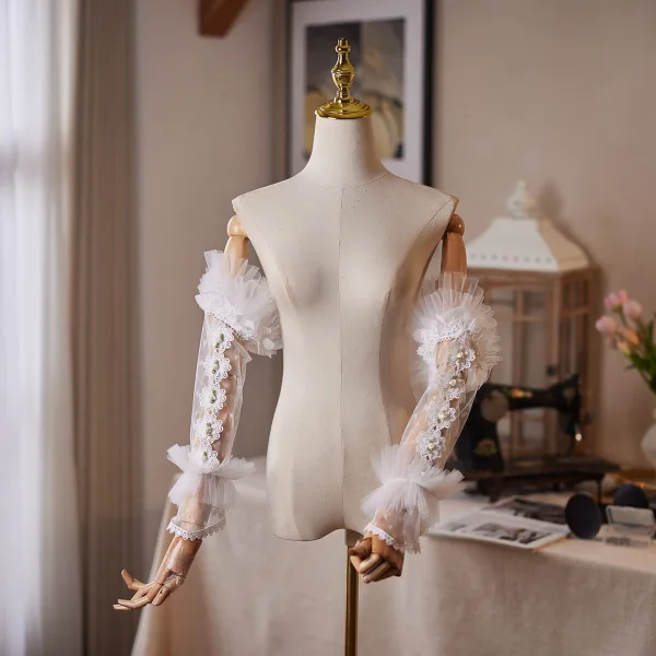 Bridal Gloves White Flower Lace Tulle Wedding Vintage / Retro 2026 Bridal Gloves