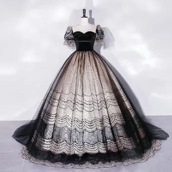 Élégant Noire Robe De Bal 2022 Robe Boule V Cou Manches Courtes Dos Nu Longue Promo Robe De Ceremonie