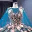 High-end Vintage / Retro Ocean Blue Handmade  Pearl Appliques Sequins Prom Dresses 2023 Ball Gown Halter Sleeveless Backless Floor-Length / Long Prom