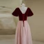 Elegant Burgundy Suede Prom Dresses 2022 A-Line / Princess Square Neckline Puffy Short Sleeve Bow Sash Backless Prom Floor-Length / Long Formal Dresses