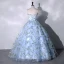 Flower Fairy Sky Blue Appliques Prom Dresses 2023 Ball Gown Strapless Sleeveless Backless Floor-Length / Long Prom Formal Dresses