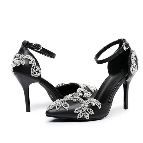 Schöne Weiß Strass Brautschuhe 2026 Knöchelriemen 9 cm Stilettos Spitzschuh Hochzeit Hochhackige