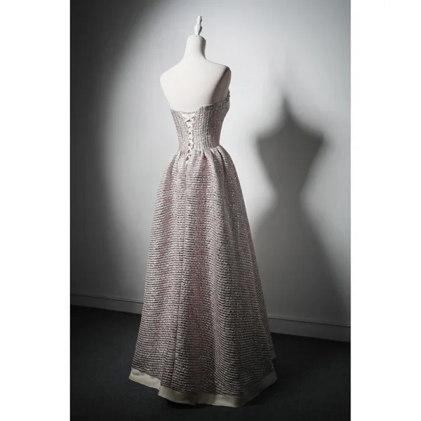 Bling Bling Champagne Beading Rhinestone Glitter Prom Dresses 2024 A-Line / Princess Strapless Sleeveless Backless Floor-Length / Long Prom Formal Dresses