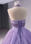 High End Lila Perlenstickerei Pailletten Plissee Ballkleider 2024 Ballkleid Neckholder Ärmellos Rückenfreies Sweep / Pinsel Zug Ball Festliche Kleider