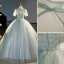 Élégant Vert Cendré Paillettes Robe De Bal 2023 Robe Boule Col Haut Manches Courtes Longue Promo Robe De Ceremonie