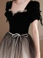 Fashion Black Rhinestone Prom Dresses 2024 A-Line / Princess Square Neckline Short Sleeve Backless Bow Sash Floor-Length / Long Prom Formal Dresses
