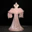 Sexy Rougissant Rose Faux Diamant Plumes Robe De Soirée 2024 Trompette / Sirène Titulaire Sans Manches Dos Nu Train De Balayage Soirée Robe De Ceremonie