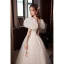 Illusion White Prom Dresses 2022 A-Line / Princess Square Neckline Bow Puffy Short Sleeve Backless Floor-Length / Long Prom Formal Dresses