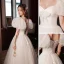 Illusion White Prom Dresses 2022 A-Line / Princess Square Neckline Bow Puffy Short Sleeve Backless Floor-Length / Long Prom Formal Dresses