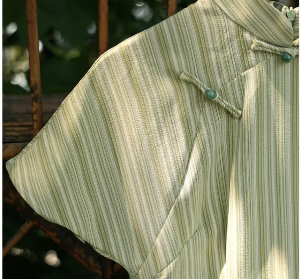 Chinese style Sage Green Split Front Floor-Length / Long Cheongsam 2024 Trumpet / Mermaid High Neck Short Sleeve Prom