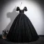 Vintage / Retro Black Glitter Prom Dresses 2025 Ball Gown Square Neckline Bow Short Sleeve Backless Floor-Length / Long Formal Dresses
