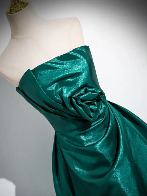 Elegante Dunkelgrün Glanz Ballkleider 2024 A Linie Bandeau Ärmellos Rückenfreies Lange Ball Festliche Kleider