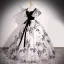 Elegant Black Printing Prom Dresses 2023 Ball Gown Square Neckline Puffy Short Sleeve Backless Bow Sash Floor-Length / Long Prom Formal Dresses