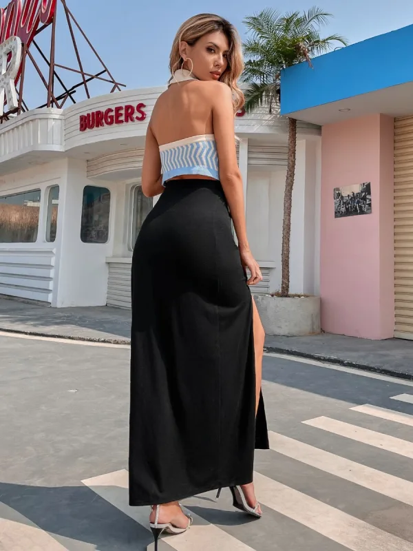 Solid Color A-Line / Princess Women Black Split Front Skirts 2021 Cotton Summer Ankle Length Street Wear Bottoms