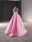 Elegante High End Pink Handgefertigt Perlenstickerei Pailletten Ballkleider 2024 Ballkleid Bandeau Ärmellos Rückenfreies Lange Ball Festliche Kleider