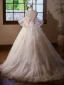 Flower Fairy White Beading Appliques Rhinestone Light Wedding Dresses Prom Dresses 2024 Ball Gown Off-The-Shoulder Short Sleeve Backless Floor-Length / Long Wedding