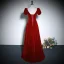 Elegant Burgundy Velvet Prom Dresses 2023 A-Line / Princess Square Neckline Short Sleeve Backless Floor-Length / Long Prom Formal Dresses
