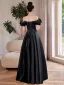 Audrey Hepburn Style Black Satin Prom Dresses 2025 A-Line / Princess Off-The-Shoulder Short Sleeve Backless Floor-Length / Long Prom Formal Dresses