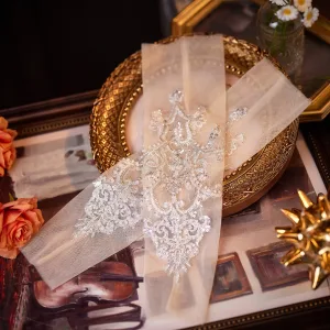 Élégant Blanche Perlage Paillettes En Dentelle Fleur Mariage Gants Mariage 2026 Tulle