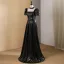 Glitzernden Schwarz Pailletten Ballkleider A Linie 2024 Eckiger Ausschnitt Kurze Ärmel Rückenfreies Lange Ball Festliche Kleider