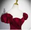 Elegant Burgundy Satin Prom Dresses 2025 A-Line / Princess Off-The-Shoulder Puffy Short Sleeve Backless Floor-Length / Long Prom Formal Dresses
