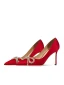 Schöne Rot Strass Schleife Abend Pumps 2024 Leder 8 cm Stilettos Spitzschuh Pumps Hochhackige