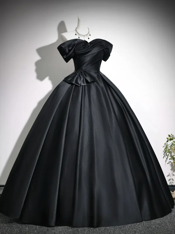 Vintage Schwarz Schleife Satin Ballkleider 2026 Ballkleid Off Shoulder Kurze Ärmel Rückenfreies Lange Festliche Kleider