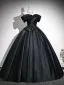 Vintage Schwarz Schleife Satin Ballkleider 2026 Ballkleid Off Shoulder Kurze Ärmel Rückenfreies Lange Festliche Kleider