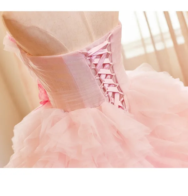 Fashion Blushing Pink Two Tone Appliques Cascading Ruffles Prom Dresses 2024 Ball Gown Strapless Sleeveless Backless Sweep Train Prom Formal Dresses