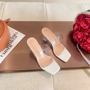 Transparent Sexy Blanche Été Vêtement De Rue Sandales Femme 2022 8 Cm Talons Aiguilles Peep Toes Bout Ouvert Sandales Talons Hauts