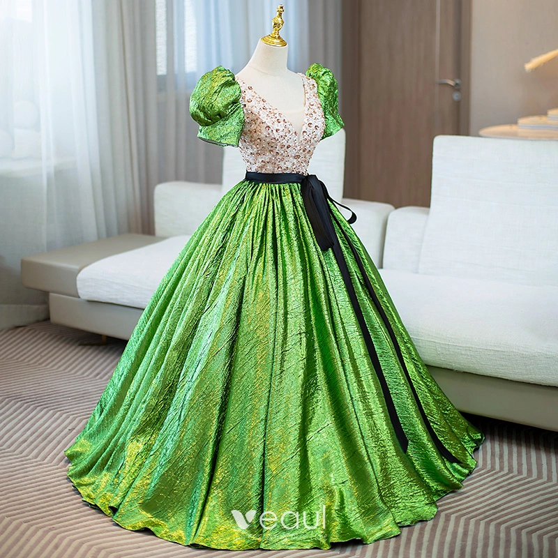 green puffy prom dresses Green Tulle Short Prom Dress, Green A-Line Party Dress with Bow US 14 / Custom Color main image 1