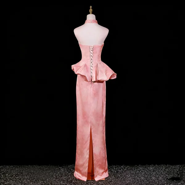 Sexy Candy Pink Evening Dresses 2026 Trumpet / Mermaid Strapless Sleeveless Backless Floor-Length / Long Evening Party Formal Dresses