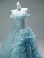 Luxus / Herrlich Bling Bling Himmelblau Handgefertigt Perlenstickerei Perle Pailletten Applikationen Sweep / Pinsel Zug Ballkleider 2025 Ballkleid Bandeau Ärmellos Rückenfreies