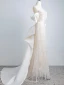 Scintillantes Sexy Ivoire Perle Paillettes Robe De Soirée 2023 Trompette / Sirène Bustier Sans Manches Dos Nu Noeud Train De Balayage Soirée Robe De Ceremonie