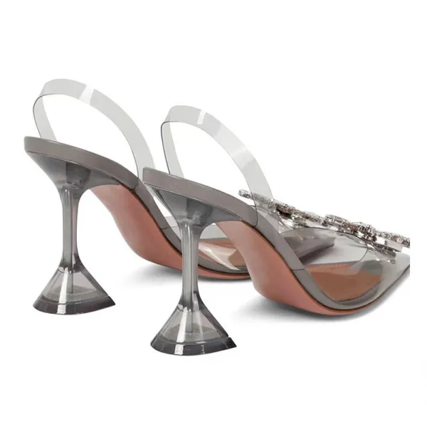 Transparent Sexy Summer Purple Evening Party Womens Sandals 2022 Rhinestone Bow 9 cm Stiletto Heels Pointed Toe High Heels