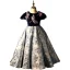 Chic / Beautiful Navy Blue Beading Sequins Birthday Flower Girl Dresses 2022 Ball Gown Scoop Neck Short Sleeve Floor-Length / Long Flower Girl Dresses