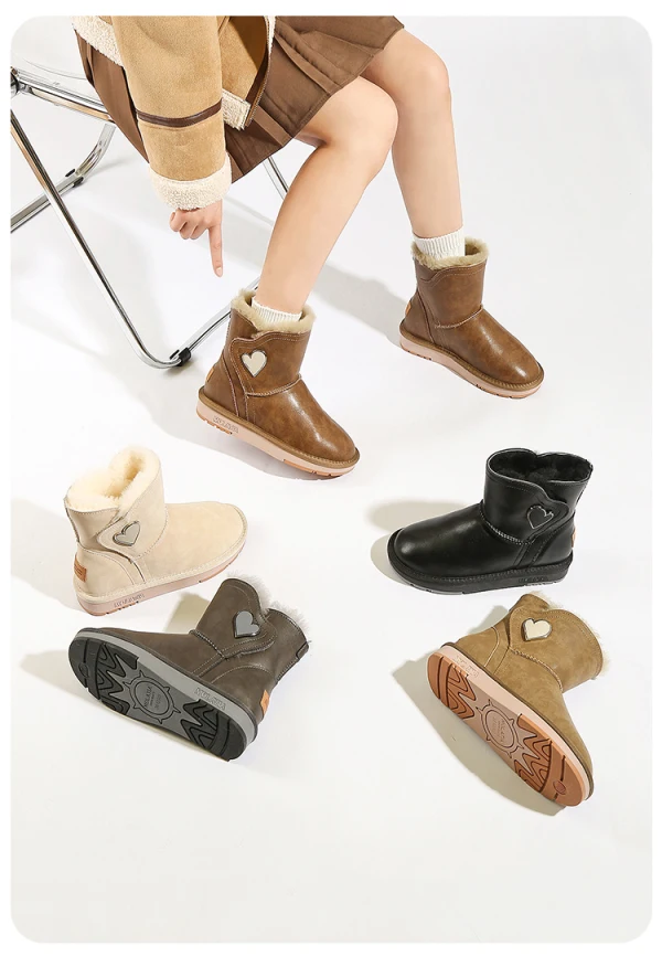 Fashion Beige Street Wear Flat Snow Boots 2024 Leather Round Toe Womens Boots