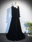 Vintage / Retro Black Winter Velvet Prom Dresses 2024 A-Line / Princess Square Neckline Long Sleeve Backless Floor-Length / Long Prom Formal Dresses