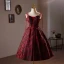 Vintage / Retro Burgundy Printing Short Homecoming Graduation Dresses 2024 A-Line / Princess Spaghetti Straps Sleeveless Backless Formal Dresses