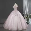Lovely Blushing Pink Beading Sequins Lace Flower Appliques Prom Dresses 2026 Ball Gown Off-The-Shoulder Short Sleeve Backless