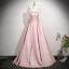 Schön Rosa Satin Ballkleider 2025 Ballkleid Eckiger Ausschnitt Ärmellos Rückenfreies Schleife Lange Festliche Kleider