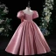 Chic / Beautiful Candy Pink Birthday Flower Girl Dresses 2022 A-Line / Princess Scoop Neck Puffy Short Sleeve Backless Bow Floor-Length / Long Flower Girl Dresses