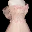 Chic / Beautiful Blushing Pink Appliques Rhinestone Prom Dresses 2025 A-Line / Princess Off-The-Shoulder Short Sleeve Backless Floor-Length / Long Formal Dresses