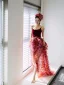 Fashion Burgundy Handmade  Appliques Sequins Prom Dresses Cocktail Dresses 2024 A-Line / Princess Strapless Sleeveless Backless Sweep Train Cocktail Party Formal Dresses