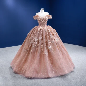 High End Champagne Pearl Appliques Sequins Prom Dresses 2022 Ball Gown Off The Shoulder Short Sleeve Backless Floor Length Long Formal Dresses